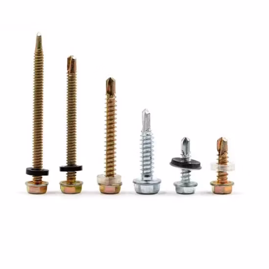 Gebäudedach aus Kohlenstoffstahl, SDS-Schraube, verzinktes Metall, Sechskantkopf, Tek-Holz, Edelstahl, Sechskant-Unterlegscheibenkopf, selbstbohrende Schraube mit EPDM-Unterlegscheibe